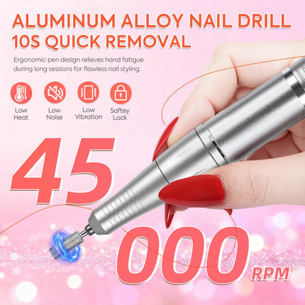 DianaBeauty 45000RPM Electric Nail Drill Machine Rechargeable Nail Polisher Portable Nail File For Gel Nails Remover Manirure