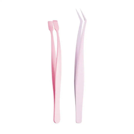 2Pcs Eyelash Tweezer Set Lash Pick Up Clip Pointed Flat Clip Lash Grafting Item Lower Eyelashes Applicator Portable Makeup Clamp