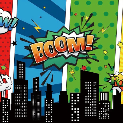 Superhero Baby Shower Birthday Backdrop City Building Super Hero Party Photography Background Photo Studio Custom Name Banner