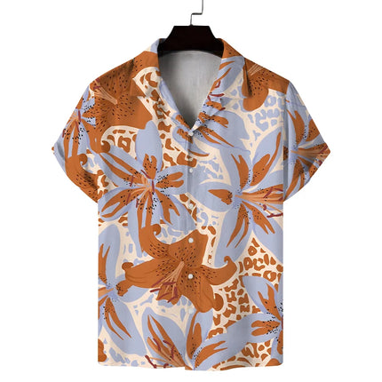 New summer short-sleeved men's shirt with printed patterns, casual commuting fashion, versatile fabric and soft