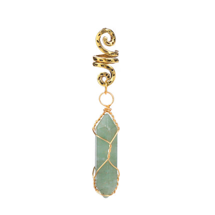 Natural Chip Stone Pendant Hair Accessories For Women Girl Wire Wrapped Hair Twists Spiral Hair Cuff Clips Headwear Dreadlock