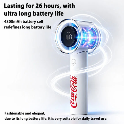 Coca-Cola Portable Handheld Fan,5-Speed Precision With LED Display 4800mAh Rechargeable 25 Hour Cooling Power For Travel School