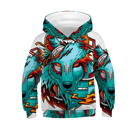 Children's Sports Hoodies Lion Wolf Print Kids Sweatshirts Junior Child Autumn Coats Clothes Tops 4-13y Boy/Girl Hooded Sweaters