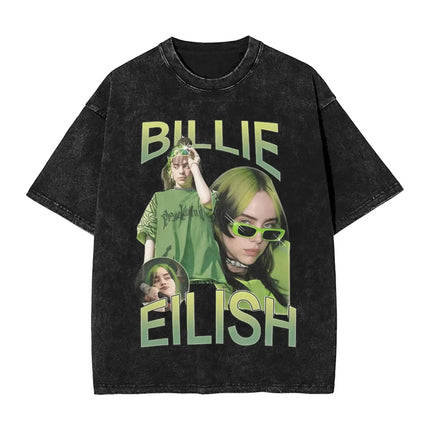 Billie Eilish Funny Poster Graphic Print T-shirt Men Women Fashion Vintage Washed Cotton O-neck Summer Tee Oversized Casual Top