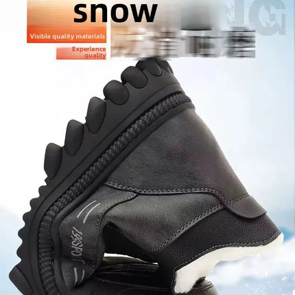Men's Winter Casual Shoes Thickened Fleece Lined Waterproof Leather Surface Warm Wear Resistant Work Shoes Slip on round Toe