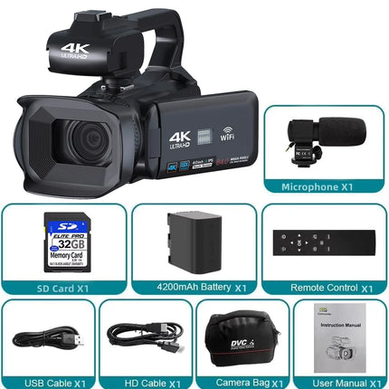 4K Professional Video Cameras for Photography 64MP Ultra HD 18X Digital Zoom Camcorders YouTube Live Streaming Vlog Recorder