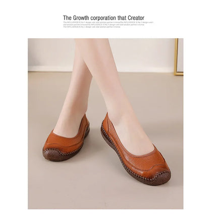 New Real Leather Perforated Ballet Flats Women's Massage Insole Slip On Moccasins Woman Hollow Loafer Casual Daily Shopping Shoe
