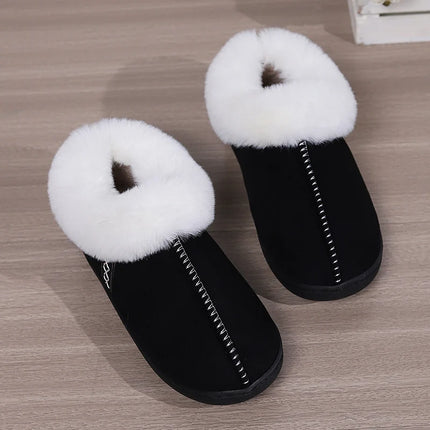 Fur Ankle Fluffy Slippers Women 2024 Winter Warm Plush Indoor Home Slippers Woman Faux Suede Closed Toe Soft Sole House Shoes