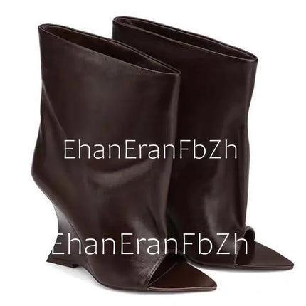 SoleLadies' Spring/Summer New Fish Mouth Slope High Heel Short Boots with Pointed Toe Exposed Cool Boots, Mid Top Boots