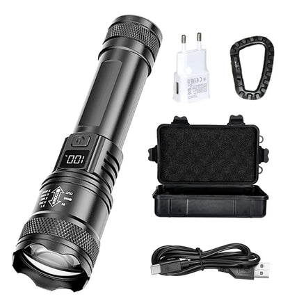 High Strong Power Led Flashlights 2000LM Tactical Torch with Display Light USB Charging Camping Fishing Emergency Zoom Lantern