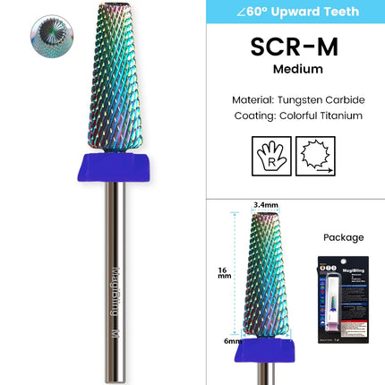 MagiBling Super Cut 5 In 1 Tapered Barrel Carbide Nail Drill Bits Right handed Cuticle Hard Gel Removal Professional bits 3/32"