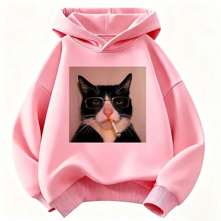 Autumn Spring Fashion Retro Vintage Smoking Cat Children's Sweatshirt Cute Harajuku Hoody for Boys Girls Casual Hoodies