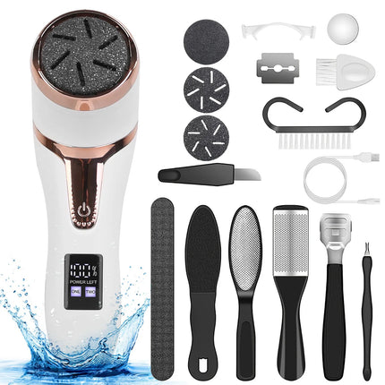 17Pcs Rechargeable Electric Foot Callus Remover With Vacuum 3 Grinding Heads 2 Speeds Dead Skin Pedicure Foot Care Tool