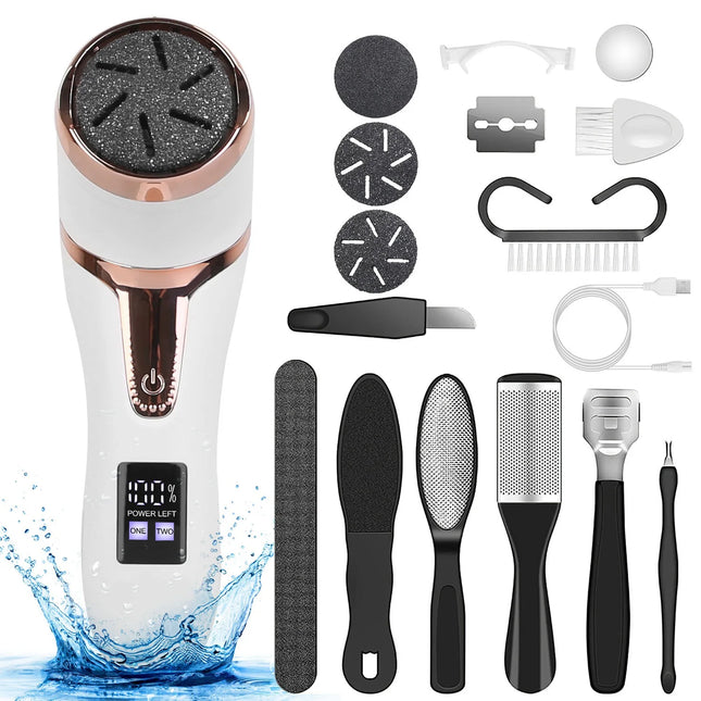 17Pcs Rechargeable Electric Foot Callus Remover With Vacuum 3 Grinding Heads 2 Speeds Dead Skin Pedicure Foot Care Tool