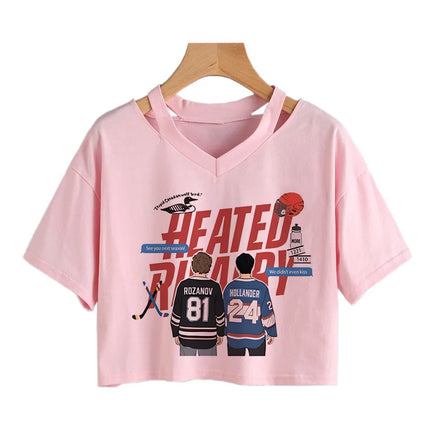 Hot Heated Rivalry Print Cropped T Shirt Women Sexy Graphic CropTops Gothic Vintage T-Shirt Fashion Y2k Streetwear Clothing