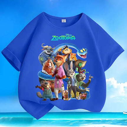 Crazy Zootopia New Fox Rabbit Cartoon Printed Children's T-shirt 2026 Summer New Cotton Versatile Parent Child Short Sleeve