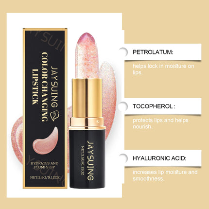 Color Changing Lip Balm Shimmer & Gold Foil Nourishing Lipstick Moisturizing pH Reactive Tinted Lip Gloss for Soft Pink Lips