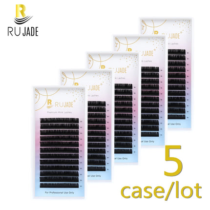 RUJADE 5 Cases/Lot False Eyelash Extensions Black Russian Volume Silk Eyelashes Regular Classic Individual Lashes Extensions