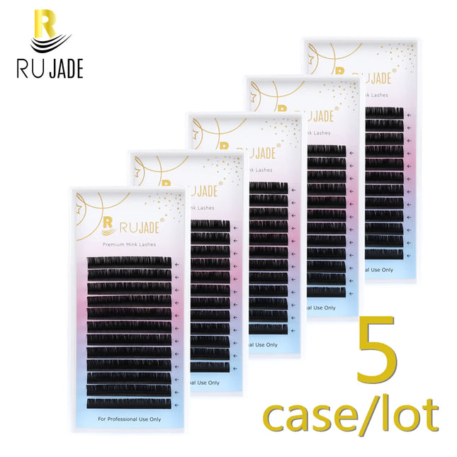 RUJADE 5 Cases/Lot False Eyelash Extensions Black Russian Volume Silk Eyelashes Regular Classic Individual Lashes Extensions