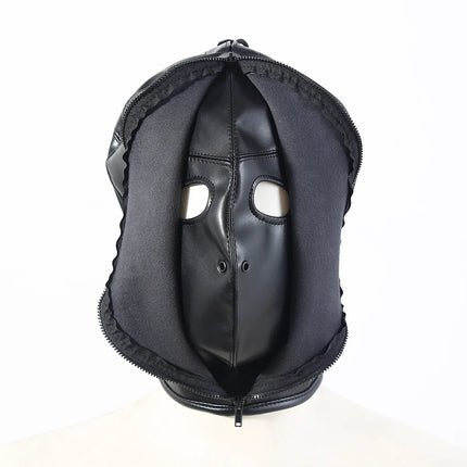 Adjustable Size Fetish Double Leather Mask with Zipper for Adult Mysterious Role Play Terror Masquerade Party Mask Hood Costume