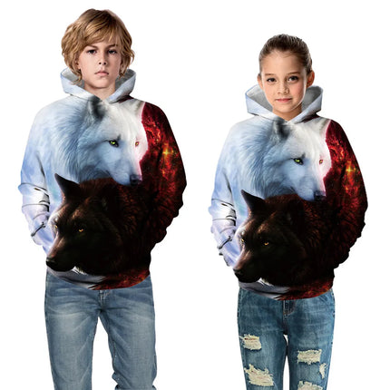 Children's Sports Hoodies Lion Wolf Print Kids Sweatshirts Junior Child Autumn Coats Clothes Tops 4-13y Boy/Girl Hooded Sweaters