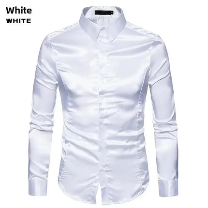 Amazon Spring Autumn Men's Long Sleeve Shirt Casual Fashionable Shiny Interior Top Men's European Style Foreign Trade Shirt