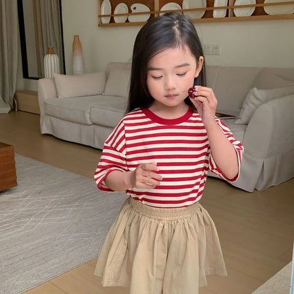 100% Cotton Fashion Baby Tshirt Summer Children's Boys Short-sleeved Stripe T-shirt Kids Boy Girl Top