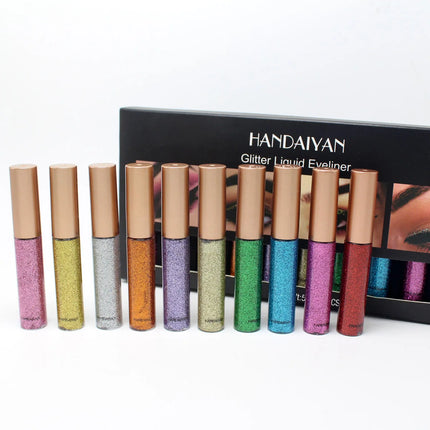 Glitter Liquid Eyeliner Set 10 Pieces Metallic Shimmer Eye Liner Long Lasting Sparkling Eyeshadow Tint Smudge Proof Cosmetics