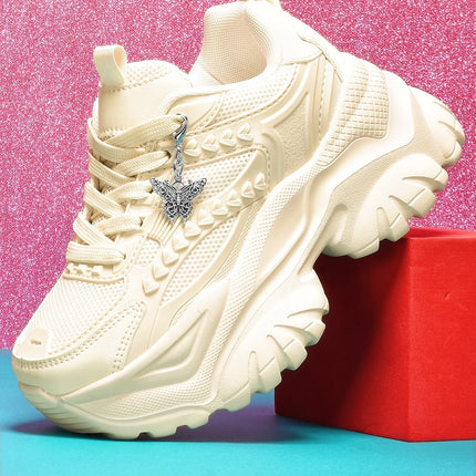Women's Lightweight 7cm White Thick-Soled Trbottomyy Versatile Fashionable Casual Vulcanized Shoes with Silver Butterfly Decorative Pendant Chain Shoes High Water Platform Trbottomyy Versatile White Women's Comfortable Soft-S