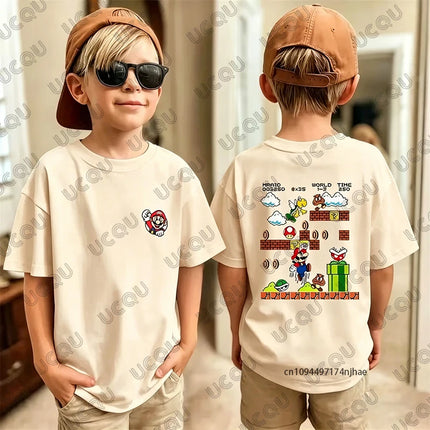 2026 New Anime Super Mario Game Cartoon Print Cotton T-shirt For Children Summer Sports Cosplay Tees Casual Kids/Adult Tops