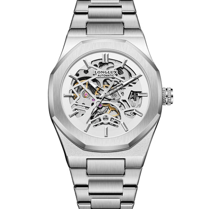 LONGLUX Men Automatic Watch Special Tough Guy Waterproof Skeleton Mechanical Watches Trend Alien Stainless Steel Gift Watch