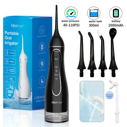 H2ofloss Water Flosser For Teeth Portable Oral Irrigator Dental Water Jet High Pressure Cleaning Mouth Machine 300ML 4 Modes