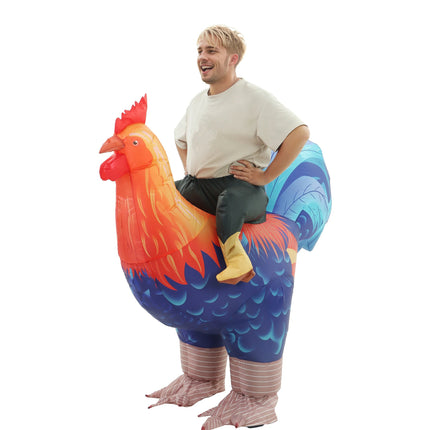 Inflatable Rooster Costume for Adults Funny Chicken Ride On Costume Blow Up Animal Chicke Costume Halloween Party Cosplay Outfit