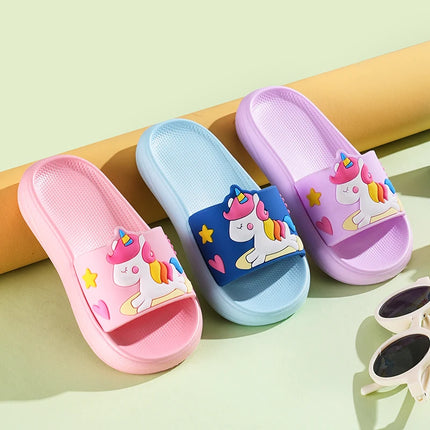 New Unicorn Slippers Boy Girl Summer Kids Rainbow Indoor Slippers Non-Slip Beach Sandals Toddler Home Shoes Baby Flip