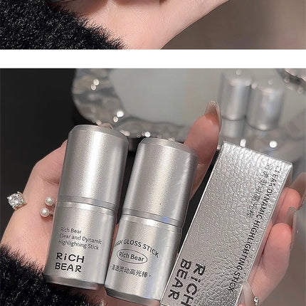 Rich Bear Highlighter Stick - Dewy Finish, Contour & Blush 3-in-1, Natural Glow with Fine Shimmer, Affordable Makeup Stick