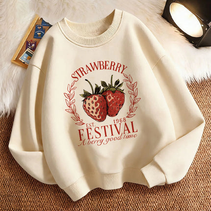 2026 Children's Sweatshirt Pullover Spring Strawberry Design Printed Crew Neck Graphic Print Hoodie Boy/Girl Kids Hoody