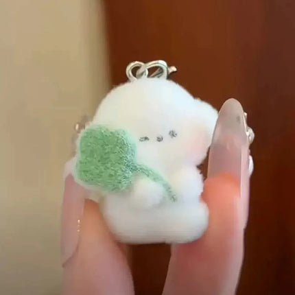 1/2pcs Cute Clover Hug Dog Pendant Keychain Lanyard Flocking Puppy Mobile Phone Straps Pendant Keyring Schoolbag Decorative