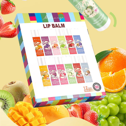 12 piece moisturizing lipstick set, alcohol free, lip care in autumn and winter, suitable for all skin types, fruit lipstick