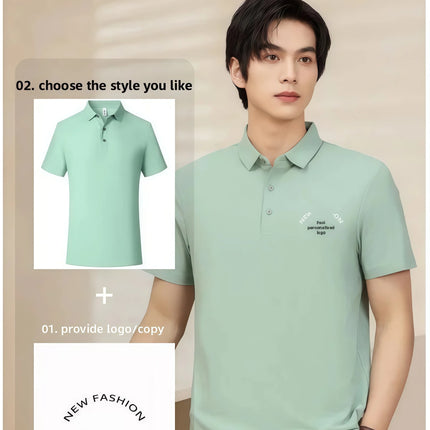 6XL Anti-Wrinkle Pearl Weave Cool Feeling Solid Color Polo Shirt Seamless Collar Four Button Men's T-Shirt Summer Breathable