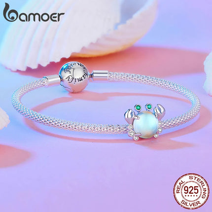 BAMOER 925 Sterling Silver Dreamy Ocean Series Dazzling Crab Beads Seahorse Pendant Charms for Women Bracelet and Necklace DIY