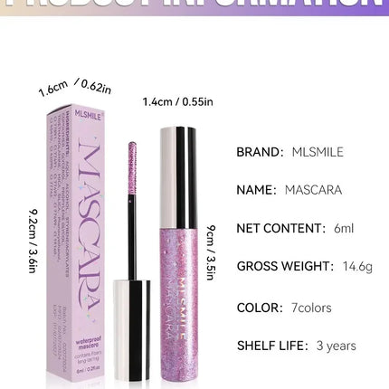 Colorful Glitter Mascara, Waterproof Long Lasting Thickening Lengthening Anti-Smudge Mascara, Tint Rich Color Sparkly Mascara