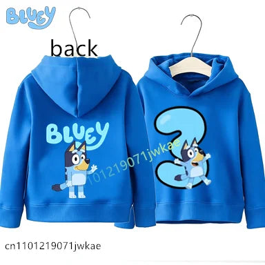 Boys Girls Casual Tops Birthday Party Wear Bluey Birthday Number Print Hoodie Kids 1-9Y Front Back Design Long Sleeve Sweatshir
