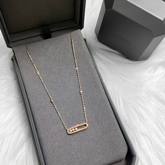 Luxury sliding lucky bead necklace with 925 stainless steel three-diamond pendant, women's jewelry.