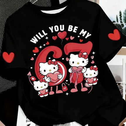 Summer Women's Girl's Casual Hello Kitty 67 Six Seve Print Graphic Kid Cute T-Shirt Round Neck Tee Outdoor Sport Men's T-shirt