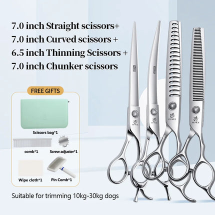 Fenice  Professional Home Pets Grooming Set 6//6.5/7/7.5 Inch Bearing Screw Straight Curved Thinning Chunker Shears for Dogs/Cat