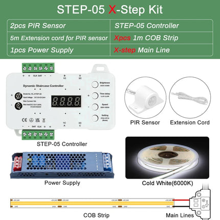 1-40 Steps LED Stair Light Motion Sensor Stairs Lighting With 2 PIR Sensor Staircase Lights COB LED Strip Stair Kit Step Light