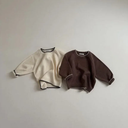 6M-6Y Winter Baby Boy Retro Pullover Sweaters Toddler Spring Solid Knitted Loose Tops Children Soft Thicken Knitwear Clothing