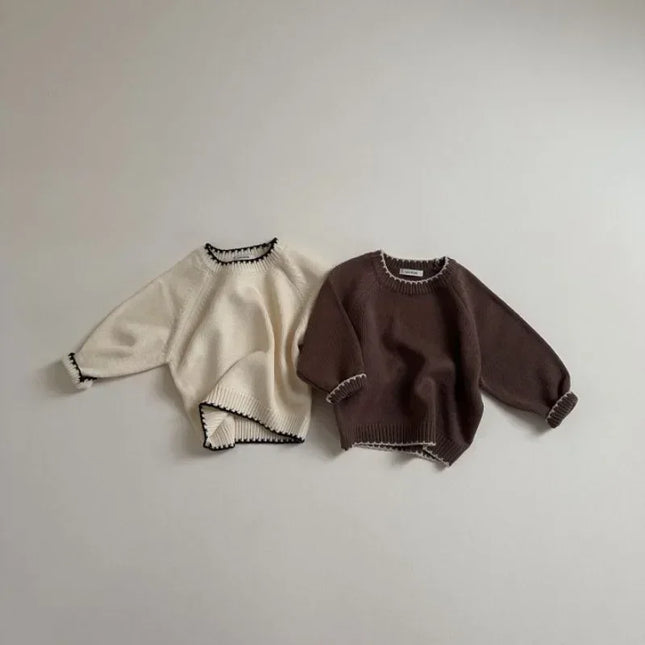 6M-6Y Winter Baby Boy Retro Pullover Sweaters Toddler Spring Solid Knitted Loose Tops Children Soft Thicken Knitwear Clothing