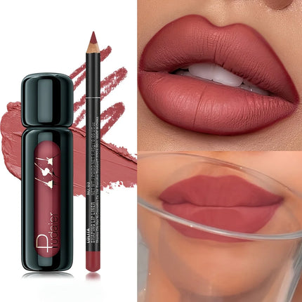 1set Long-lasting waterproof matte lip liner pen and lip gloss set - Smooth and natural tones, waterproof and not easy to smudge