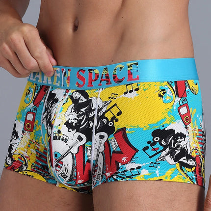 Men's Breathable Ice Silk Printed Boxer Briefs Underwear Fashionable Male Panties Comfortable Calzoncillo Hombre
